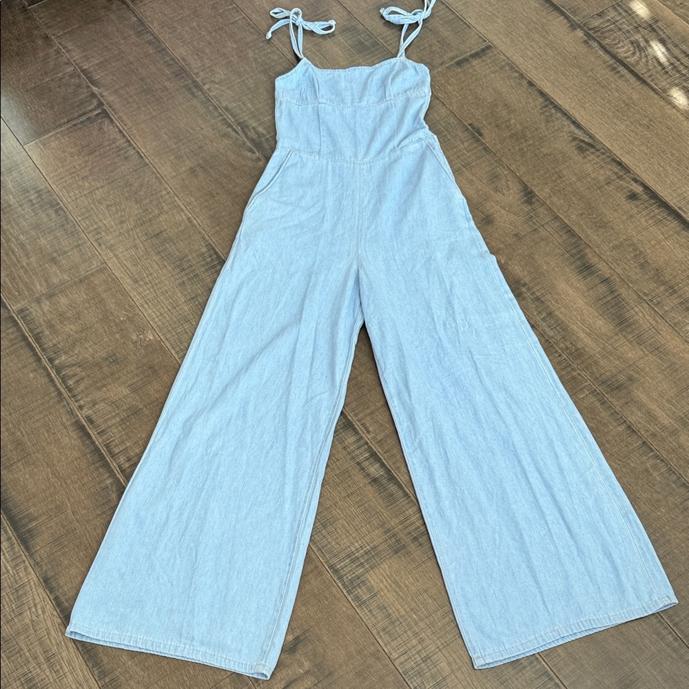 Bershka Sky Blue Wide-Leg Jumpsuit size small